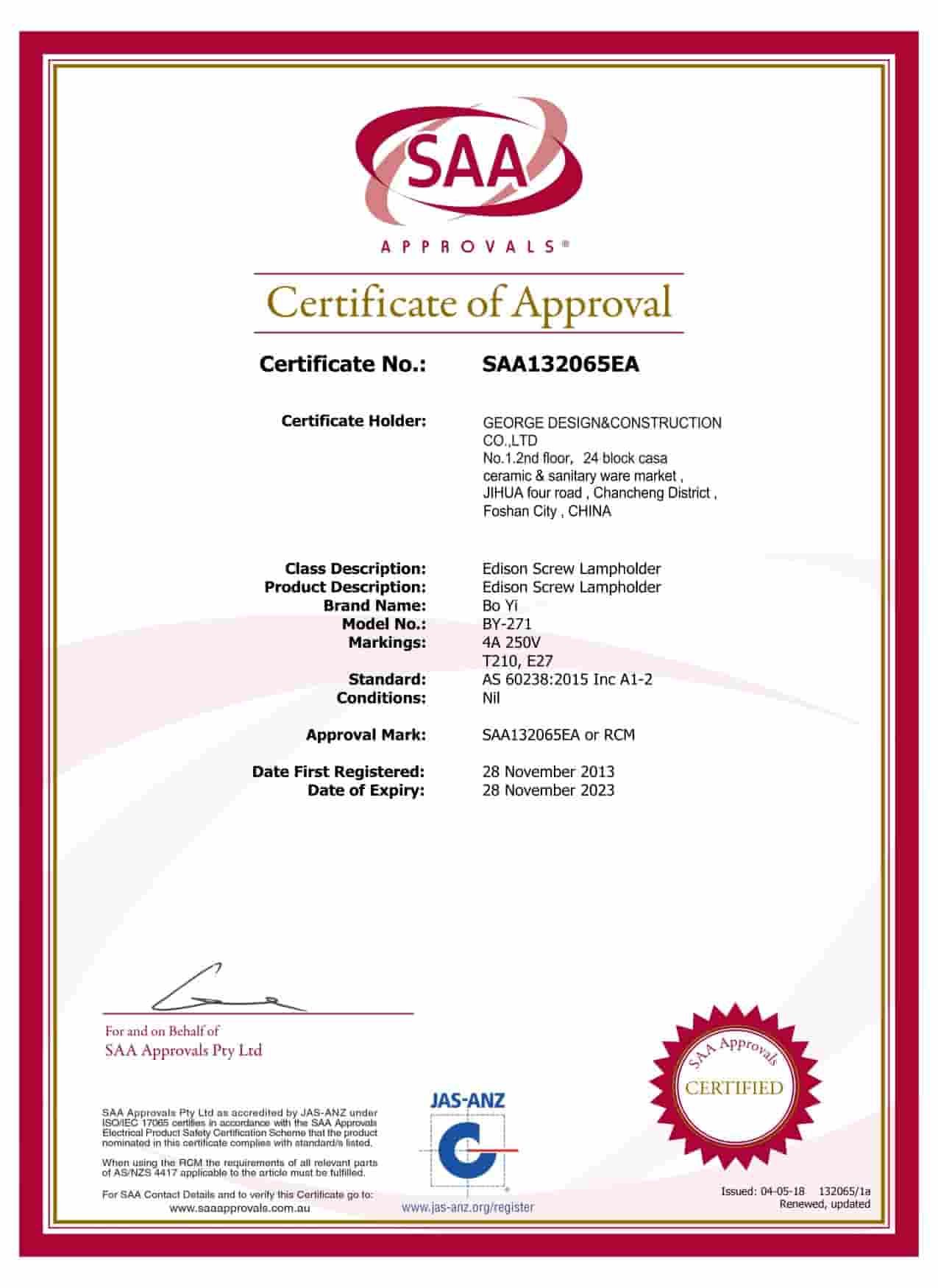 George Group certification document