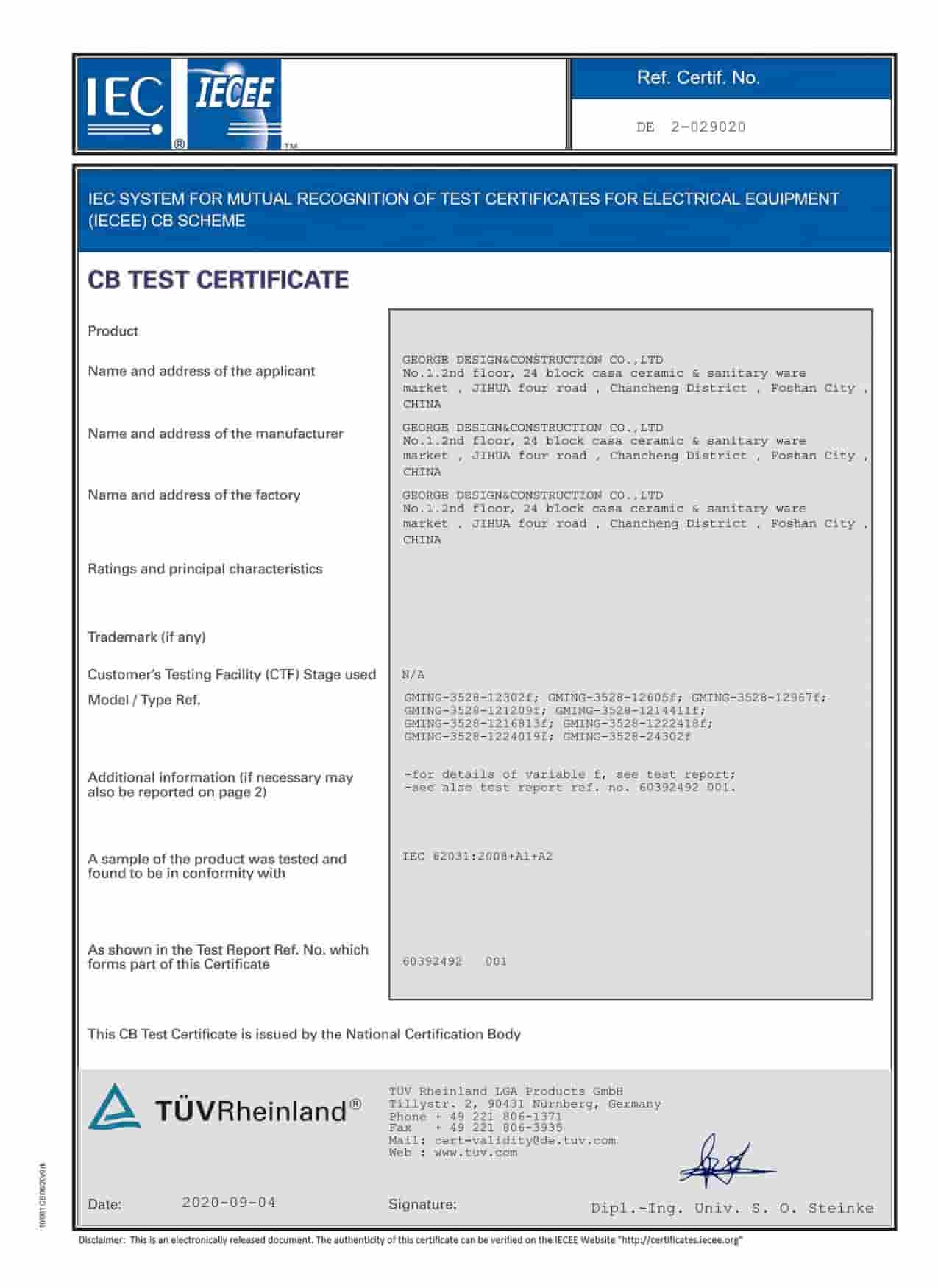 George Group certification document