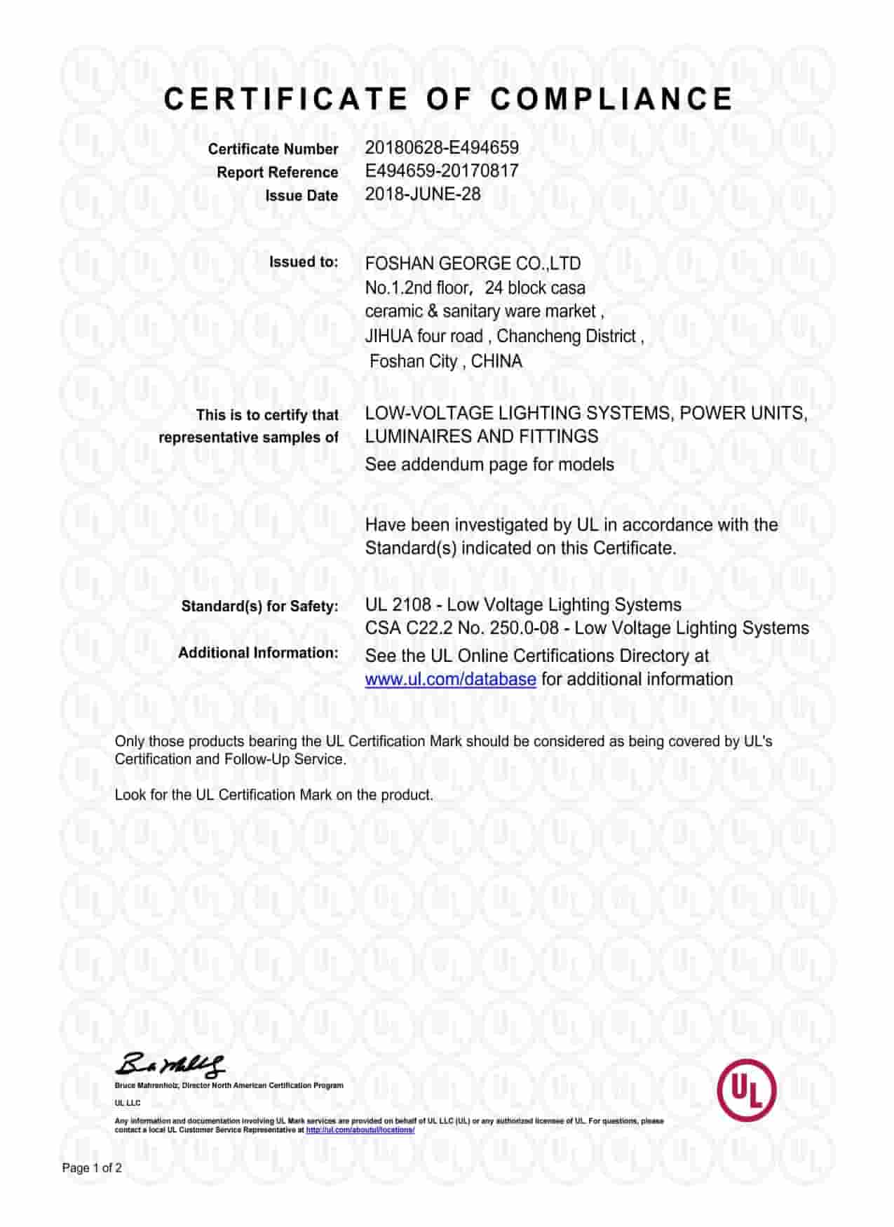 George Group certification document