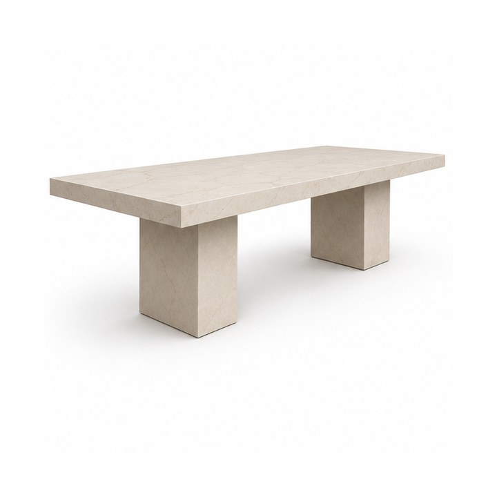 Dining Table — Warm White Sintered Stone finish sample