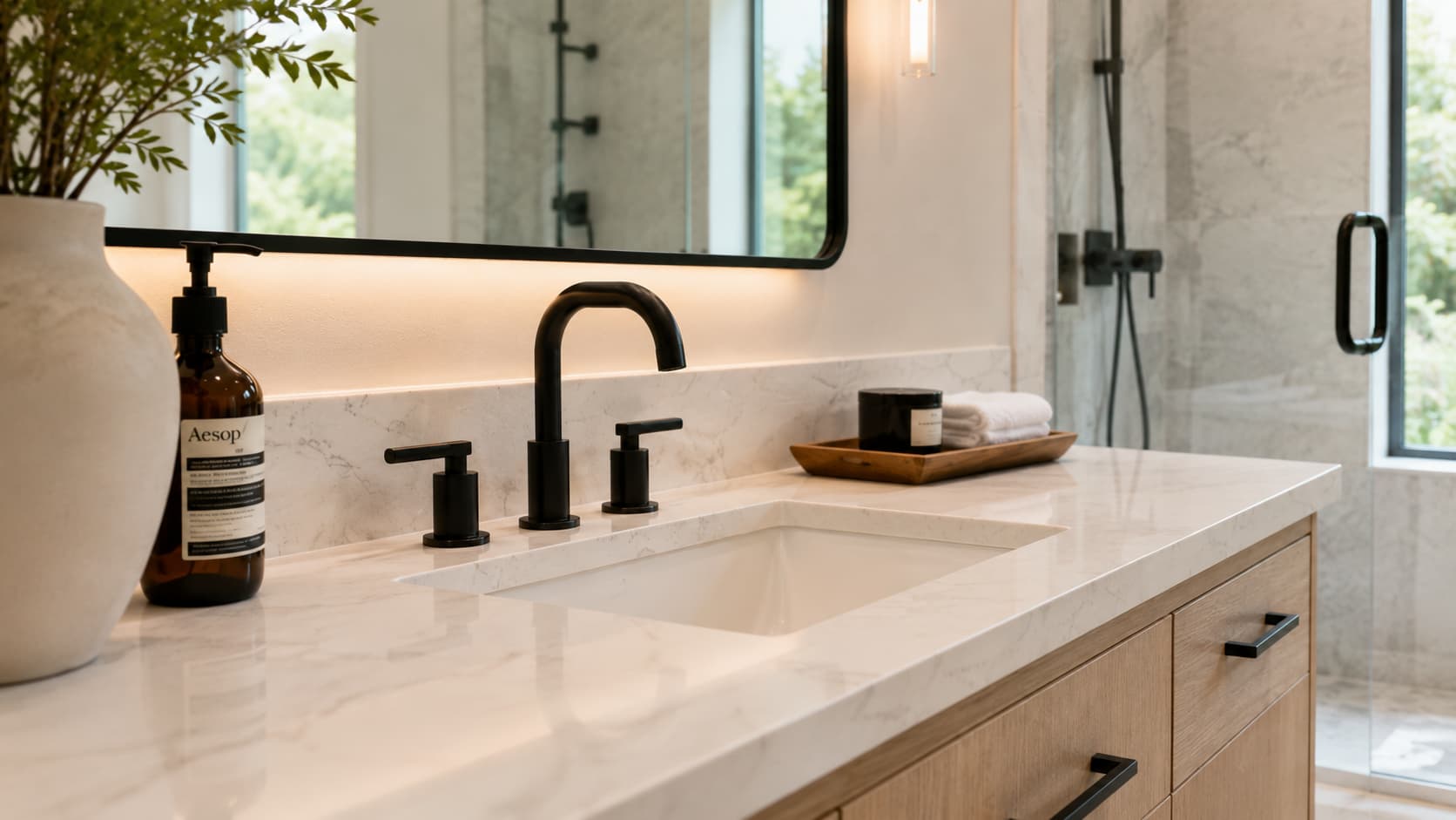 Black Bathroom Faucets — Spout and Handle Detail