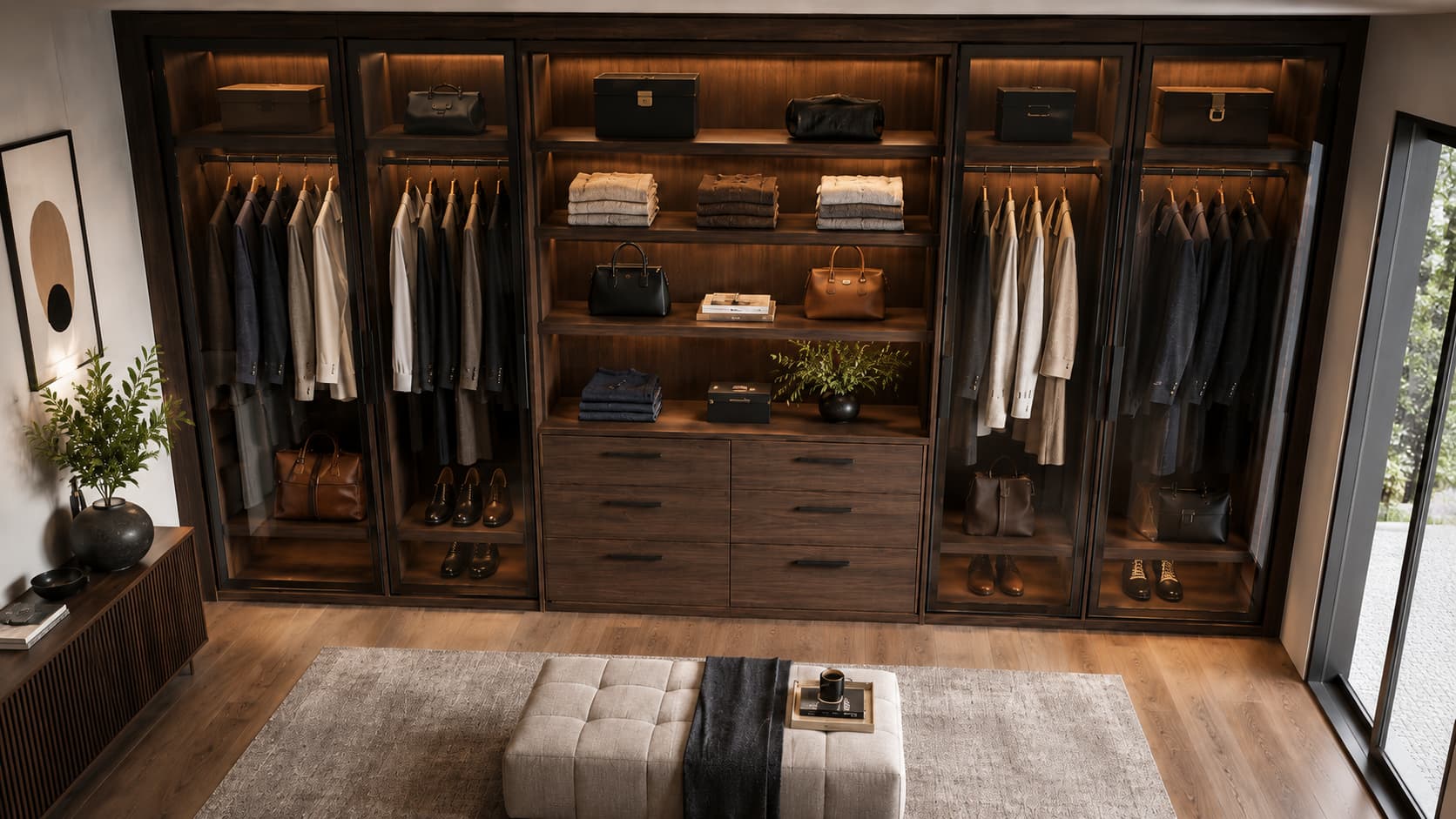 Clothing Closet — Center Drawers and Shelves