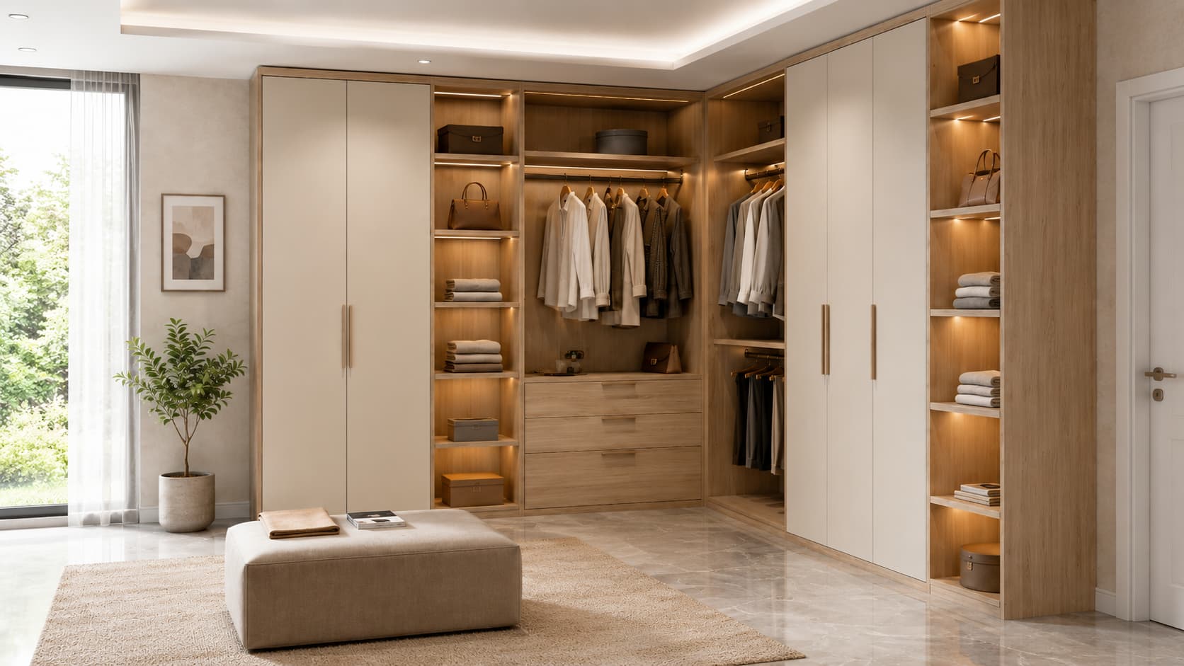 Corner Wardrobe — Open Storage and Lighting