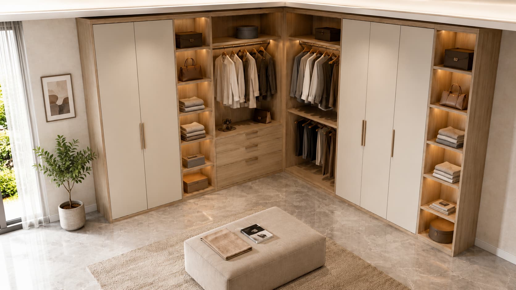 Corner Wardrobe — Hanging and Drawer Layout