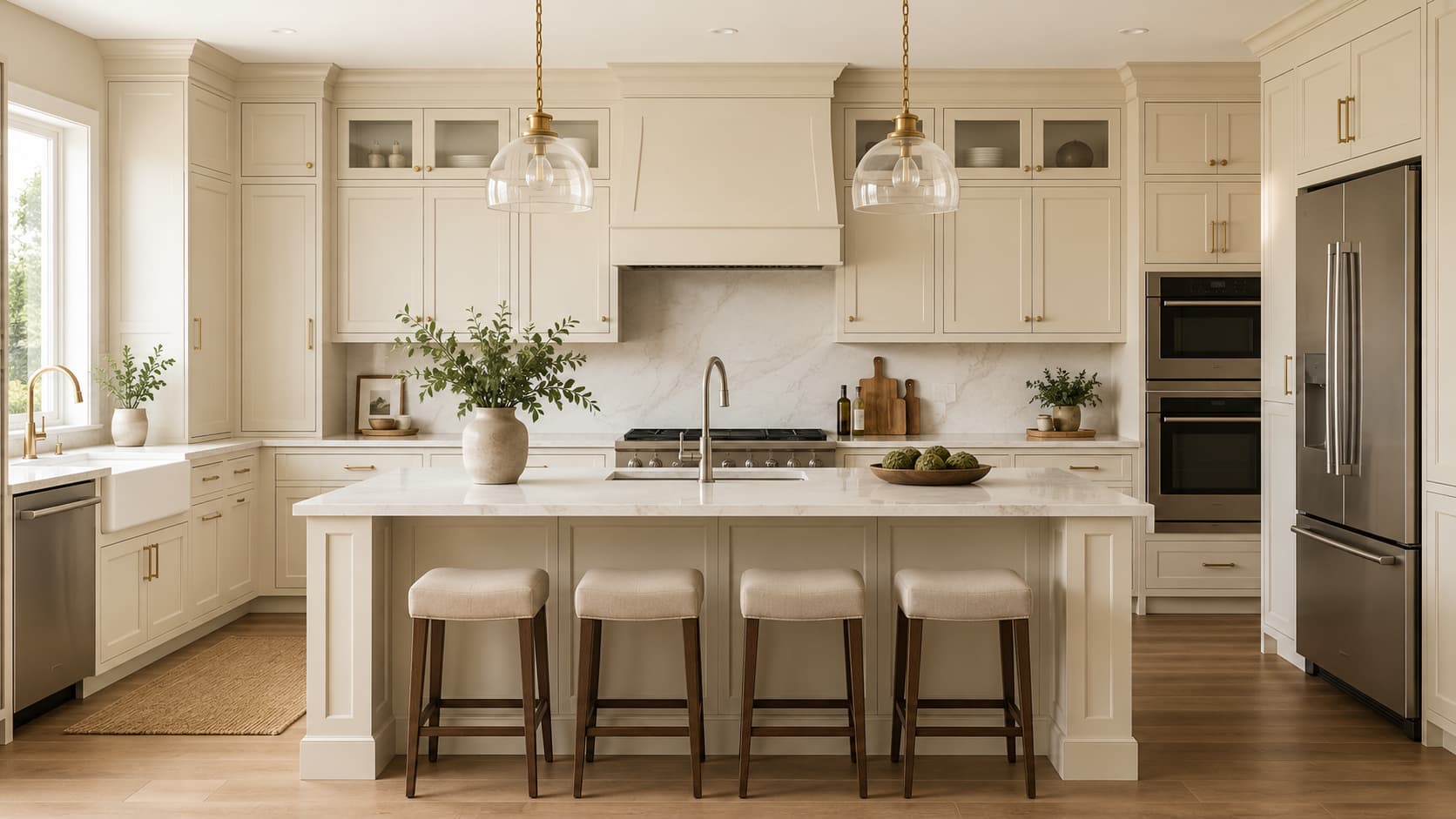 Cream Kitchen Cabinets — Full Kitchen View