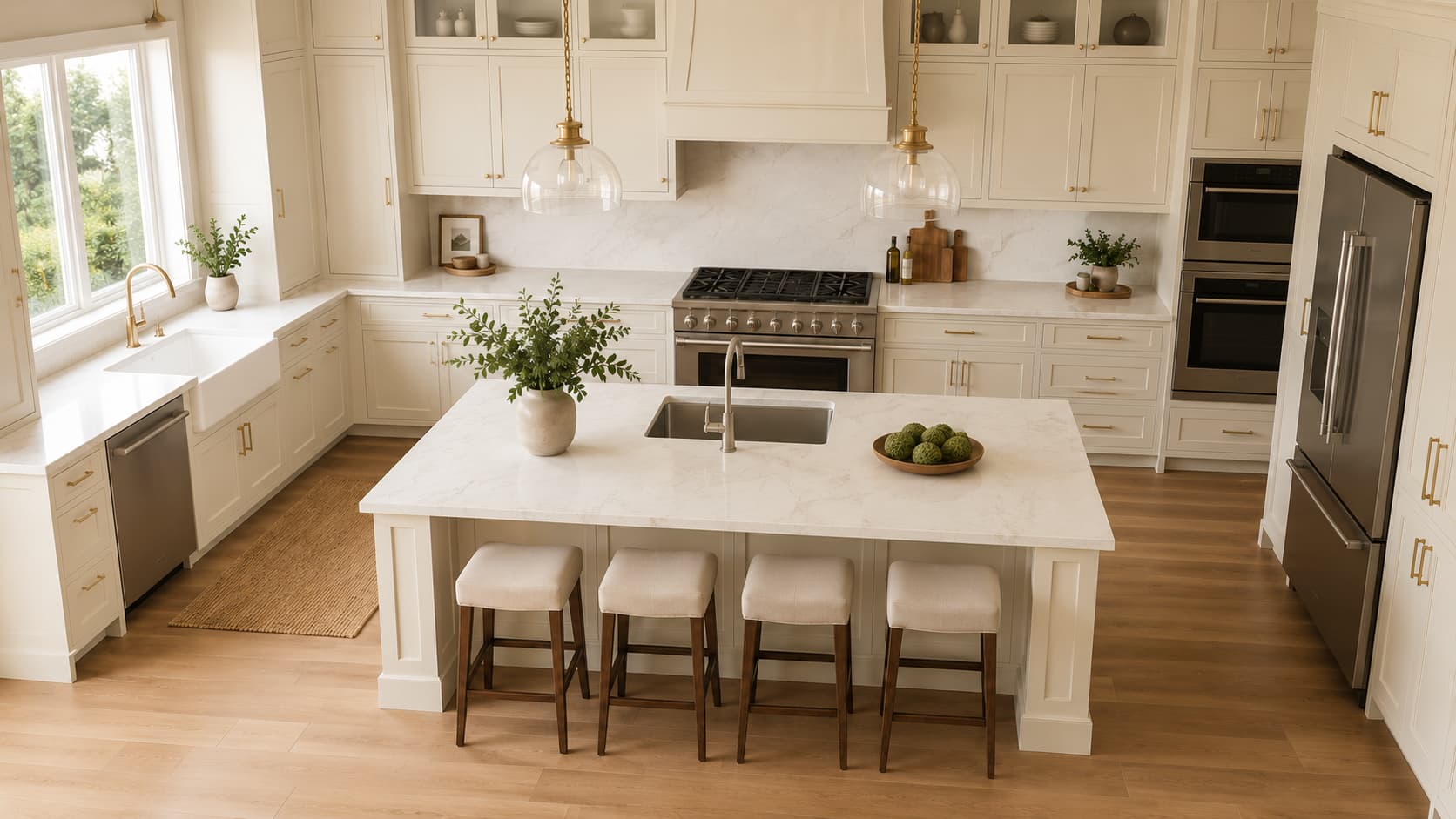 Cream Kitchen Cabinets — Cabinet and Countertop Coordination