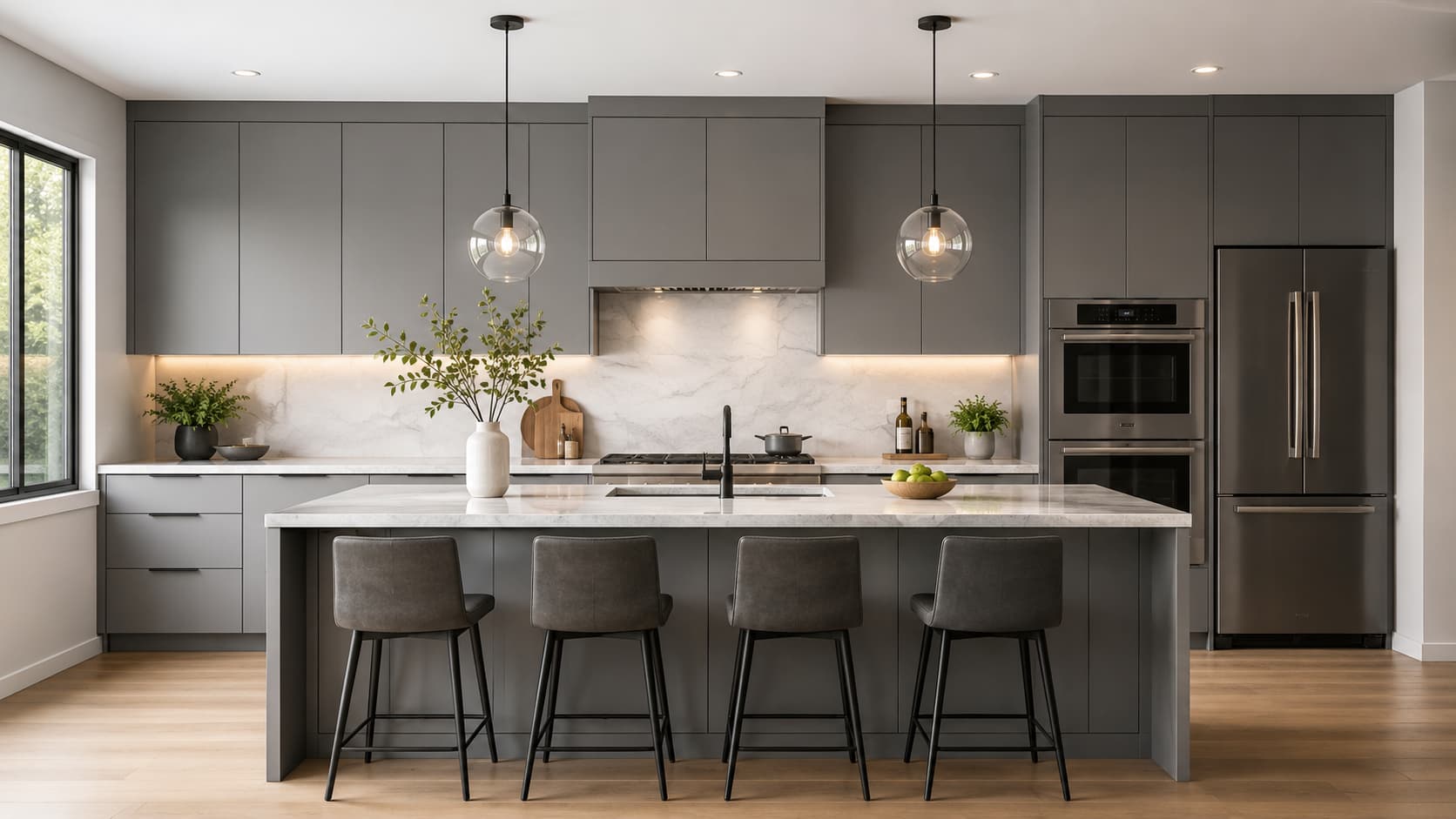 Grey Kitchen Cabinets — Full Kitchen View