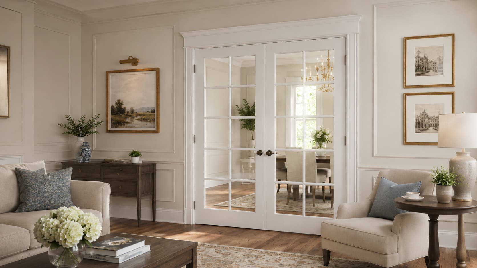 Interior French Doors — Glass Lite and Hardware Detail