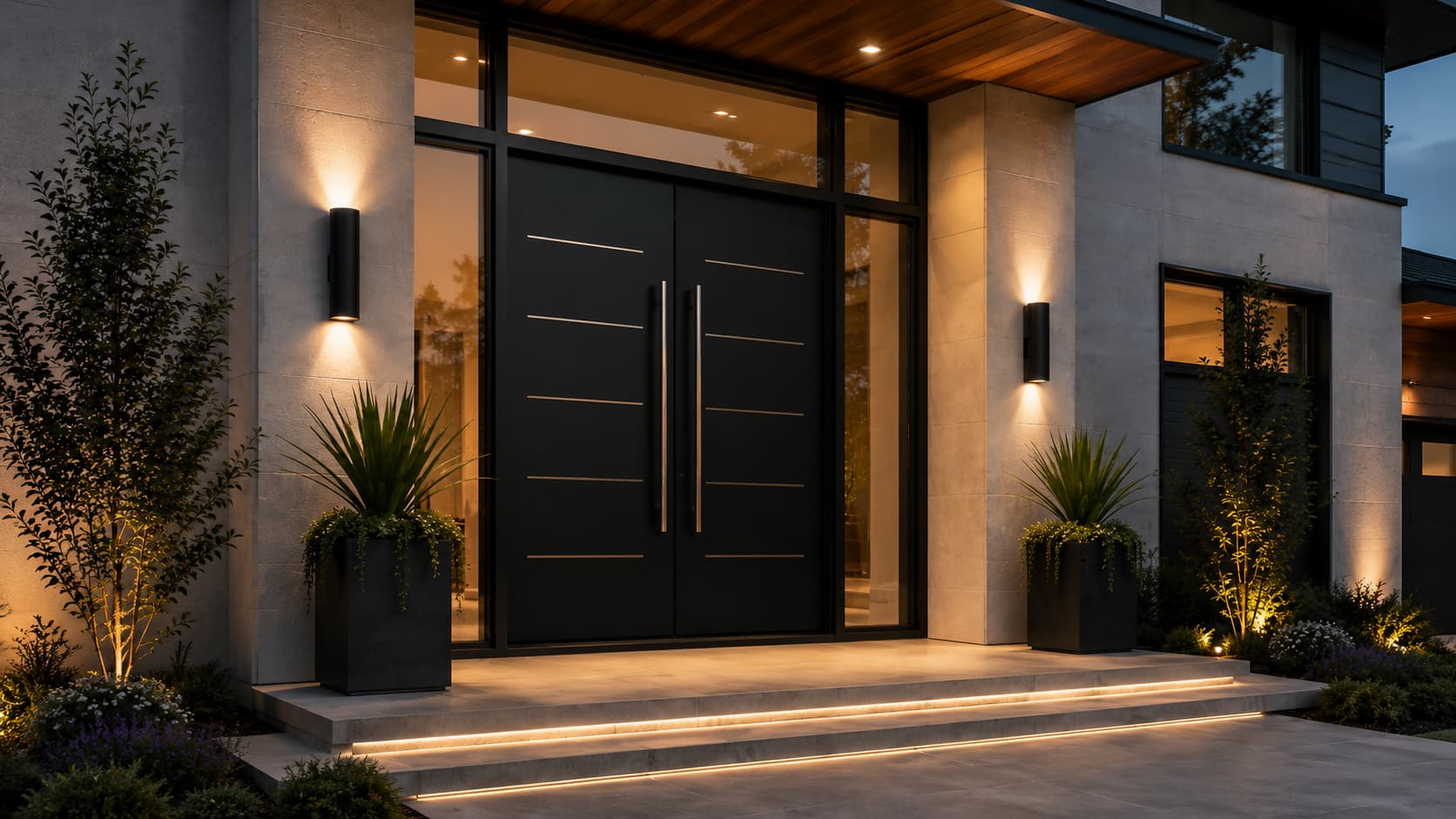 Modern Exterior Doors — Angled Door and Sidelight View