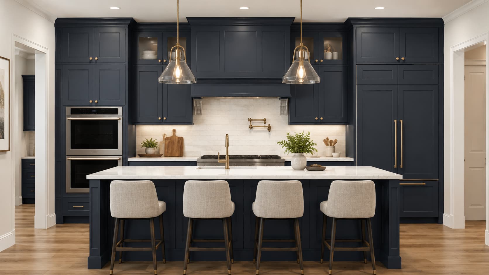 Navy Blue Kitchen Cabinets — Full Kitchen View