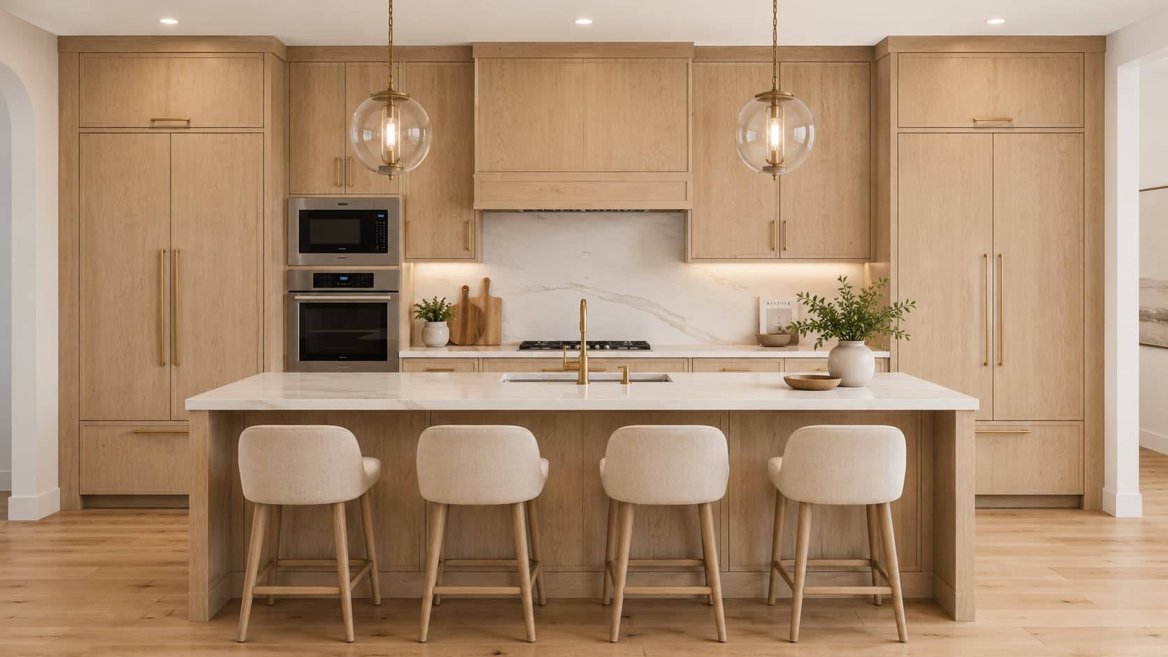 White Oak Kitchen Cabinets — Full Kitchen View