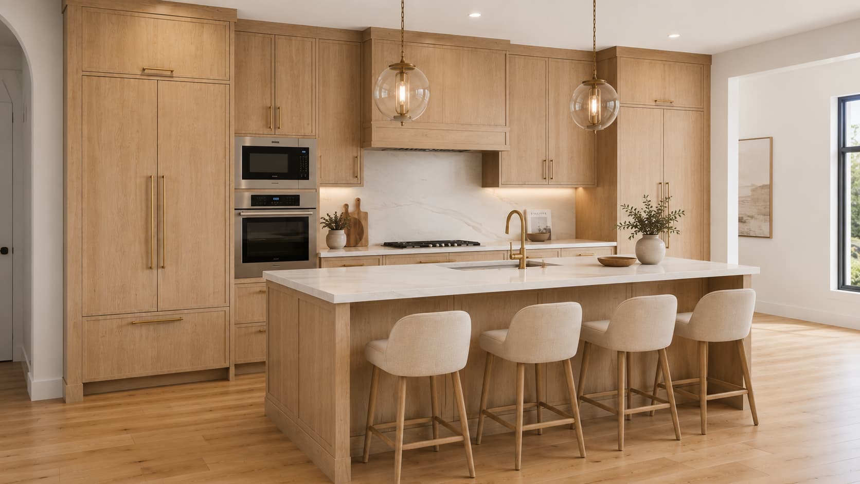 White Oak Kitchen Cabinets — White Oak Cabinet and Island Layout