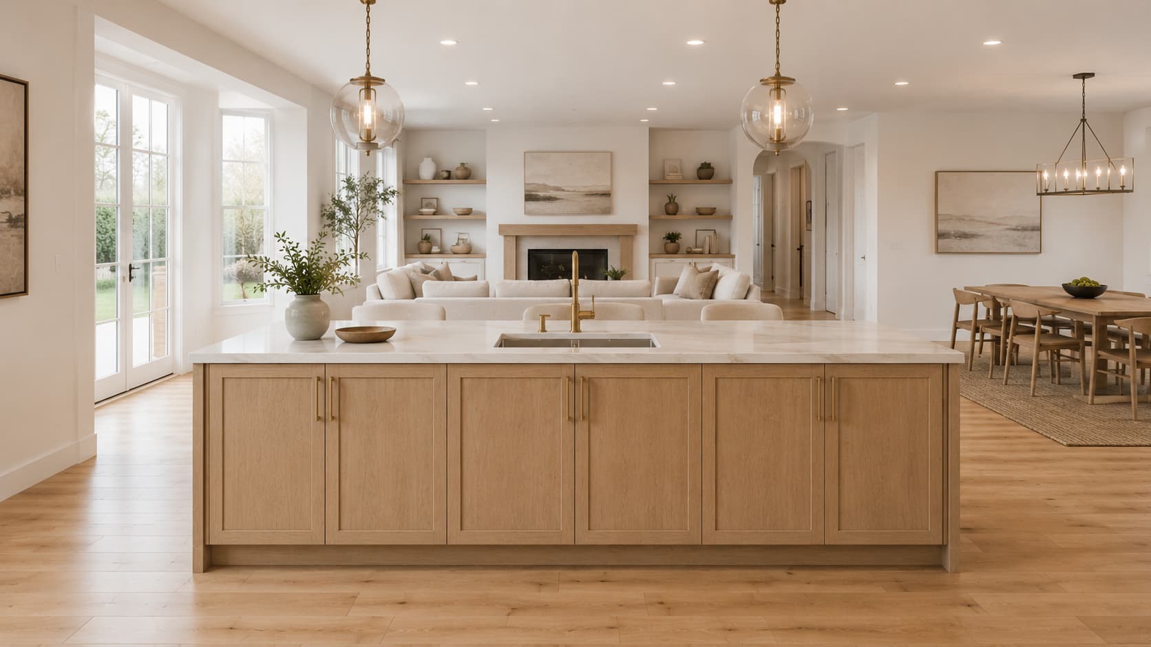 White Oak Kitchen Cabinets — Grain-Matched Island Front