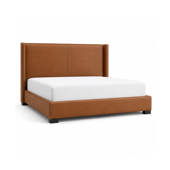 Queen Bed — Cognac Leather finish sample