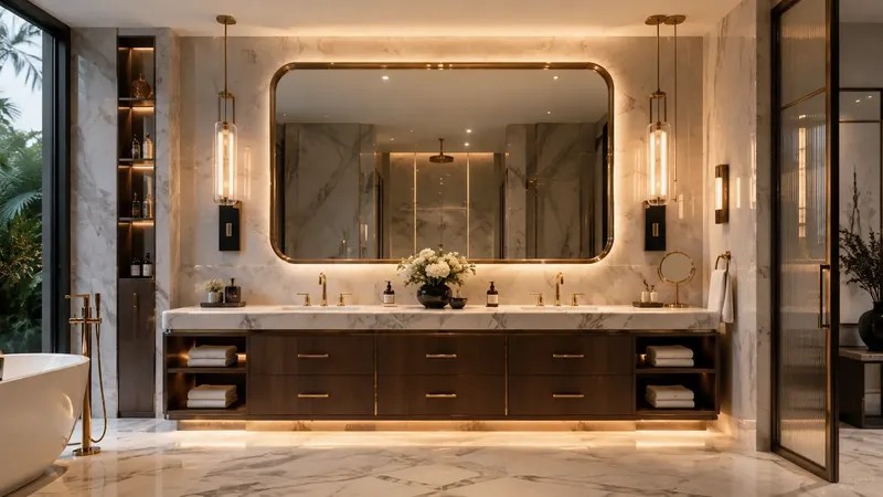 Luxury Villas — Freestanding bathtubs, smart toilets, thermostatic showers, premium finishes, and more detailed bathroom coordination.