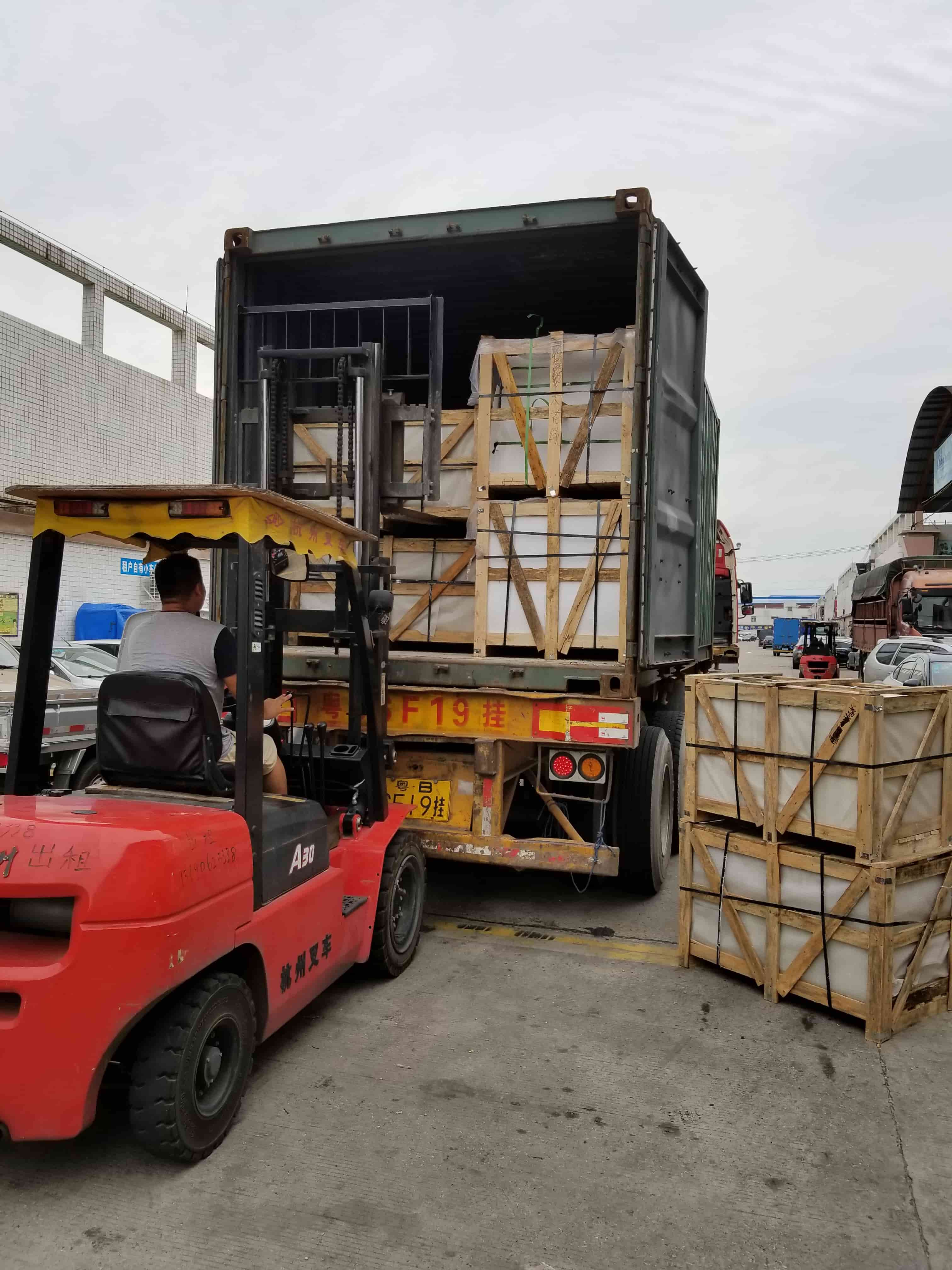Forklift Loading Wooden Stone Crates