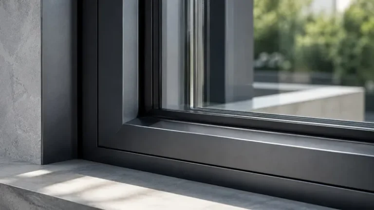 Aluminum window frame profile samples in different finishes